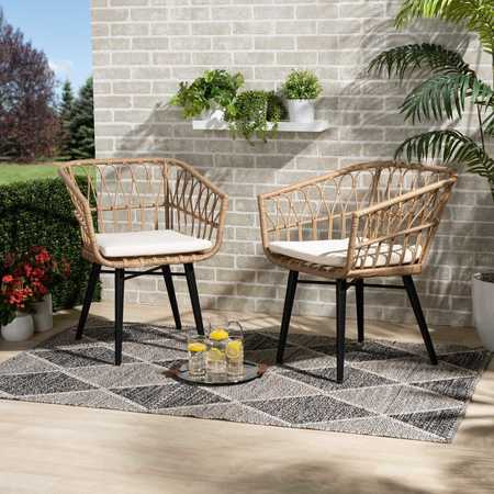 BAXTON STUDIO Aimon Modern & Contemporary Beige Fabric Upholstered and Brown Synthetic Rattan Patio Chair, PK2 202-2PC-12304